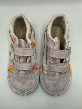 Toddler girl Pink Floral Smile Velcro vans